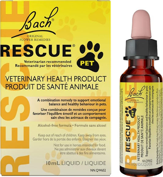 Bach RESCUE PET Dropper 10mL, For Dogs, Cats, and Pet Horses, Natural Flower Essence, Thunder, Fireworks and Travel