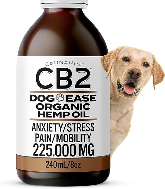 CB2 Hemp Oil for Dogs [225,000mg / 240ml] Organic - Extra Strength for Pain/Arthritis/Inflammation/Separation Anxiety/Stress/Aggression/Barking. Advanced Hip and Joint Supplement